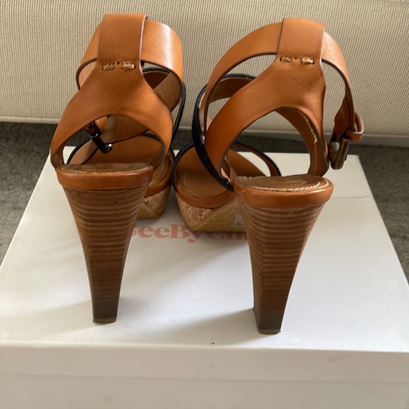 See by Chloe Leather Platform Wedge Sandals - Picture 4 of 10